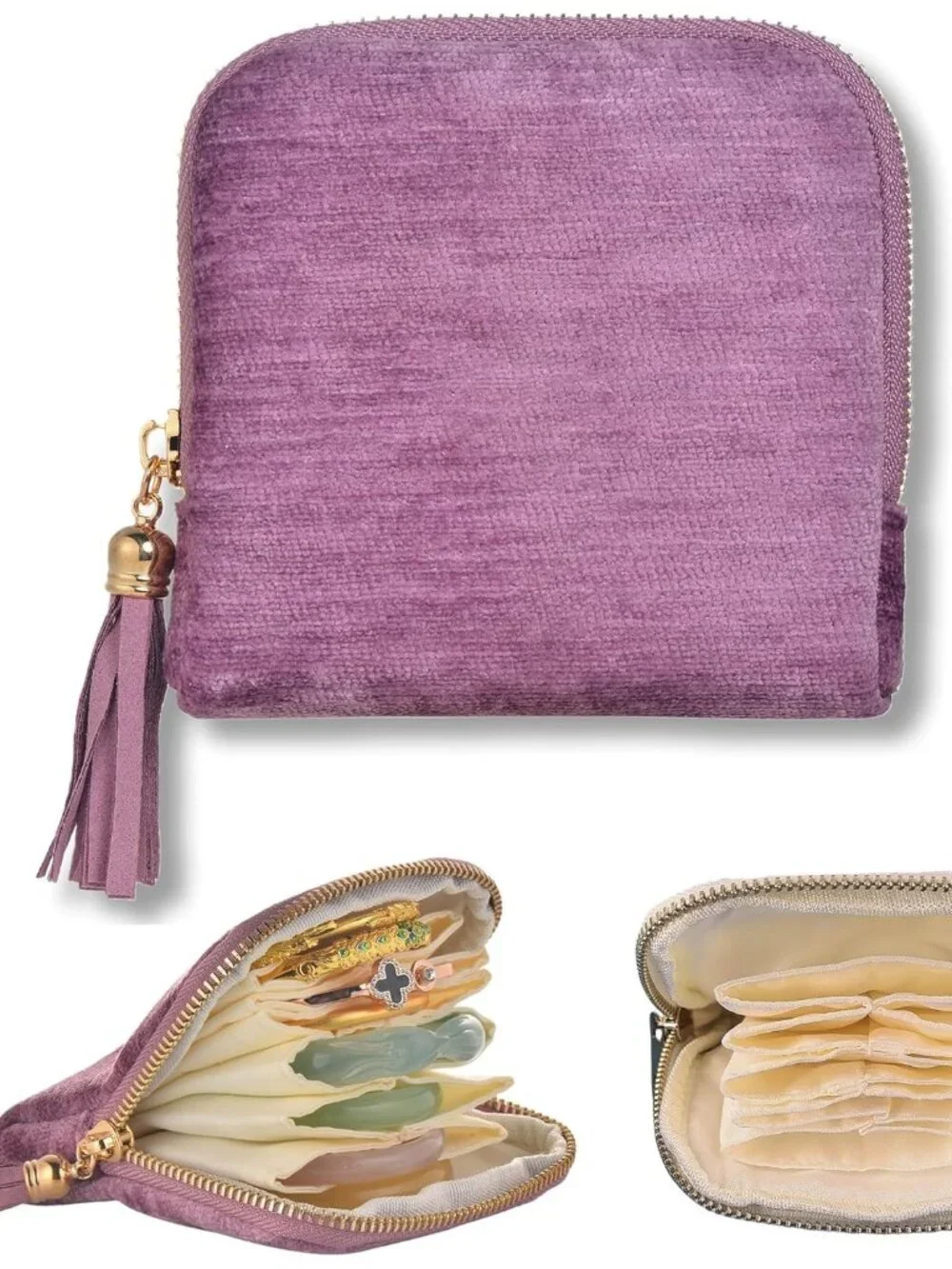 Small Travel Jewelry Case, Soft Velvet Organizer Pouch for Bangles, Bracelets, l